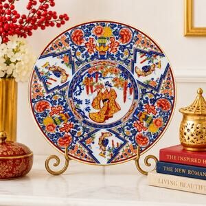 🎎🟥🟦🟧 Retro Japanese Geisha Floral Girl Imari Style Plate Hand Painted Gold